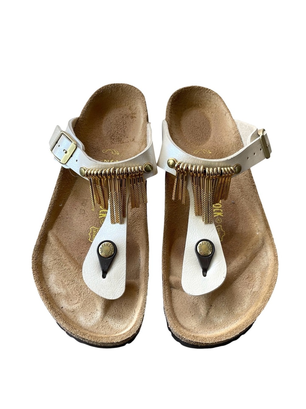 Birkenstock Rare Boho Cream Fringe Gizeh Thong Sandals 7 - Picture 6 of 13
